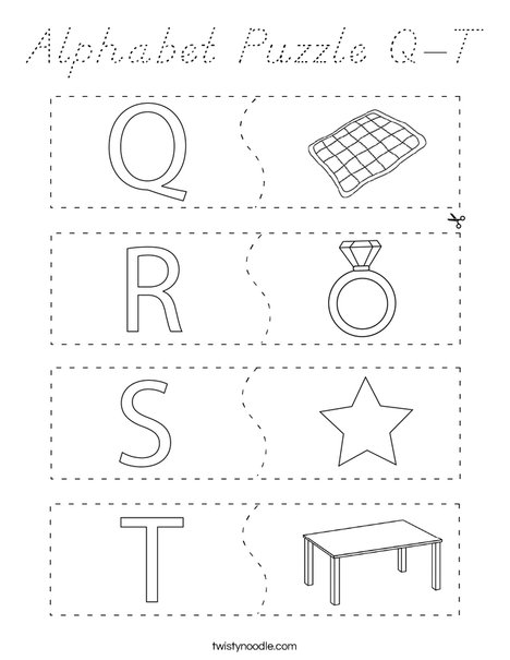 Alphabet Puzzle Q-T Coloring Page