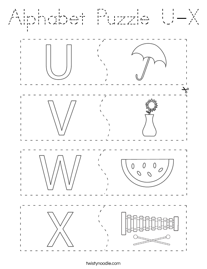 Alphabet Puzzle U-X Coloring Page