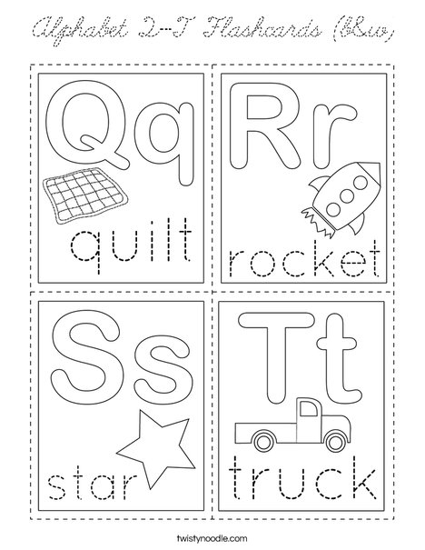 Alphabet Q-T Flashcards (b&w) Coloring Page