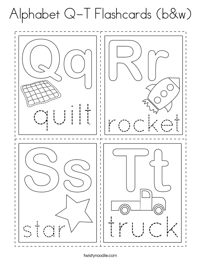 Alphabet Q-T Flashcards (b&w) Coloring Page