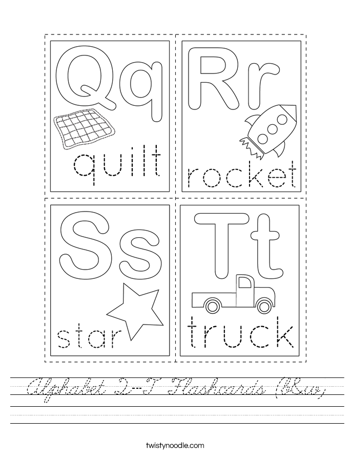 Alphabet Q-T Flashcards (b&w) Worksheet