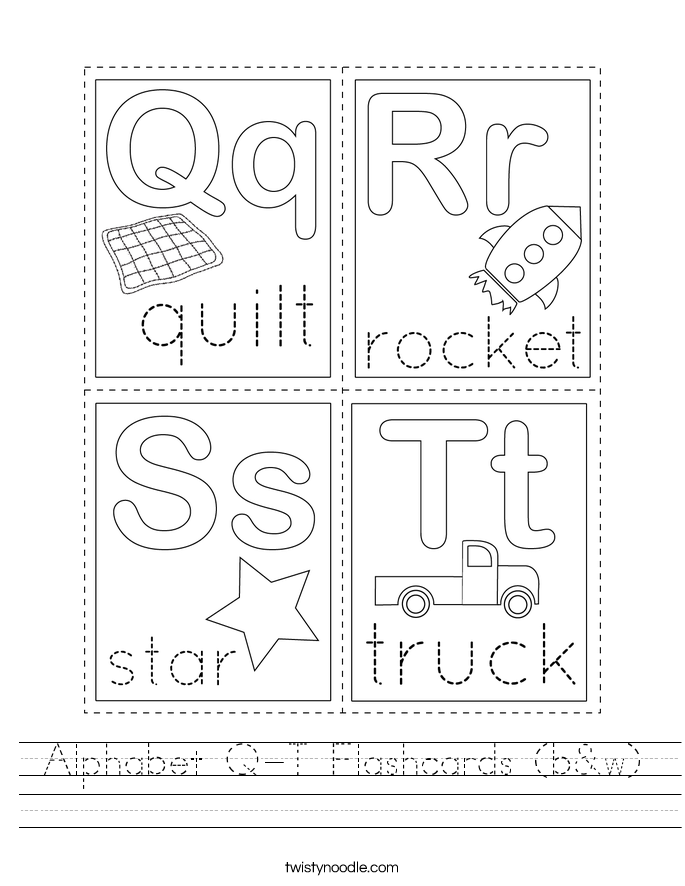 Alphabet Q-T Flashcards (b&w) Worksheet
