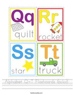 Alphabet Q-T Flashcards (color) Handwriting Sheet