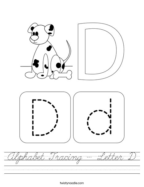 Alphabet Tracing - Letter D Worksheet - Cursive - Twisty Noodle