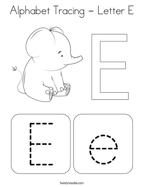 Alphabet Tracing - Letter E Coloring Page - Twisty Noodle