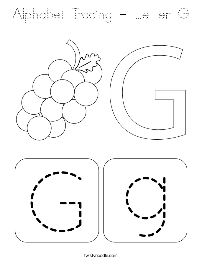 Alphabet Tracing - Letter G Coloring Page - Tracing - Twisty Noodle