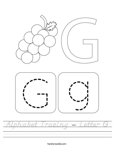 Alphabet Tracing - Letter G Worksheet - D'Nealian - Twisty Noodle