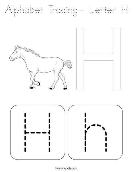 Alphabet Tracing- Letter H Coloring Page - Tracing - Twisty Noodle