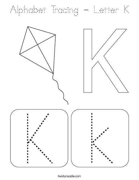 Alphabet Tracing - Letter K Coloring Page - Tracing - Twisty Noodle