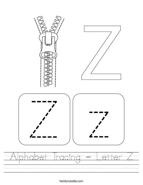 Alphabet Tracing - Letter Z Worksheet - Twisty Noodle