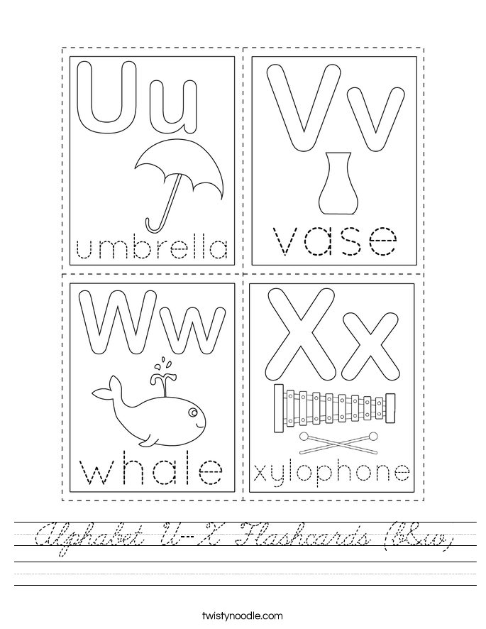 Alphabet U-X Flashcards (b&w) Worksheet