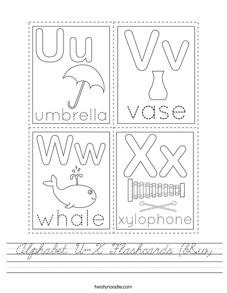 Alphabet U-X Flashcards (b&w) Worksheet