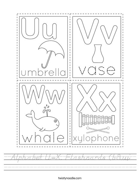 Alphabet U-X Flashcards (b&w) Worksheet