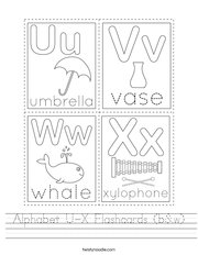 Alphabet U-X Flashcards (b&w) Handwriting Sheet