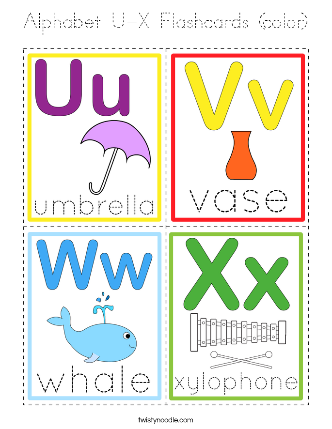 Alphabet U-X Flashcards (color) Coloring Page