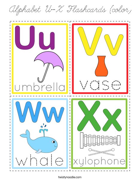 Alphabet U-X Flashcards (color) Coloring Page