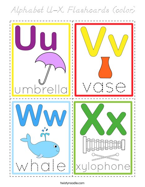 Alphabet U-X Flashcards (color) Coloring Page
