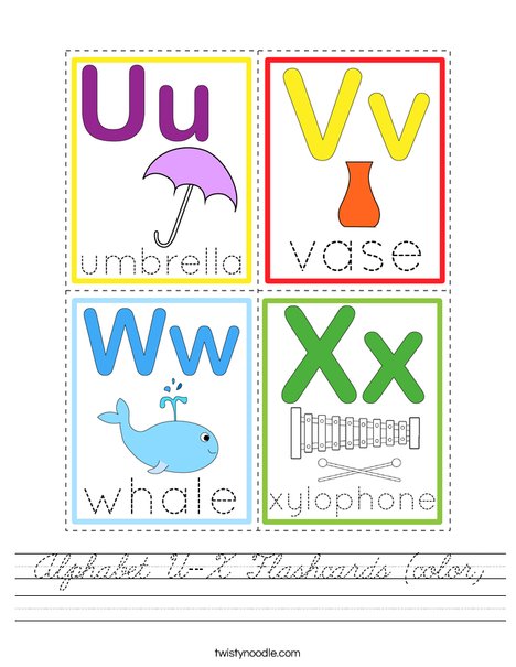 Alphabet U-X Flashcards (color) Worksheet