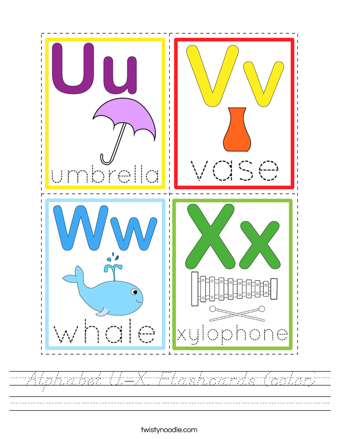 Alphabet U-X Flashcards (color) Worksheet
