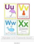 Alphabet U-X Flashcards (color) Handwriting Sheet