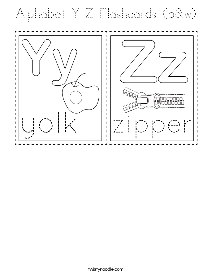 Alphabet Y-Z Flashcards (b&w) Coloring Page