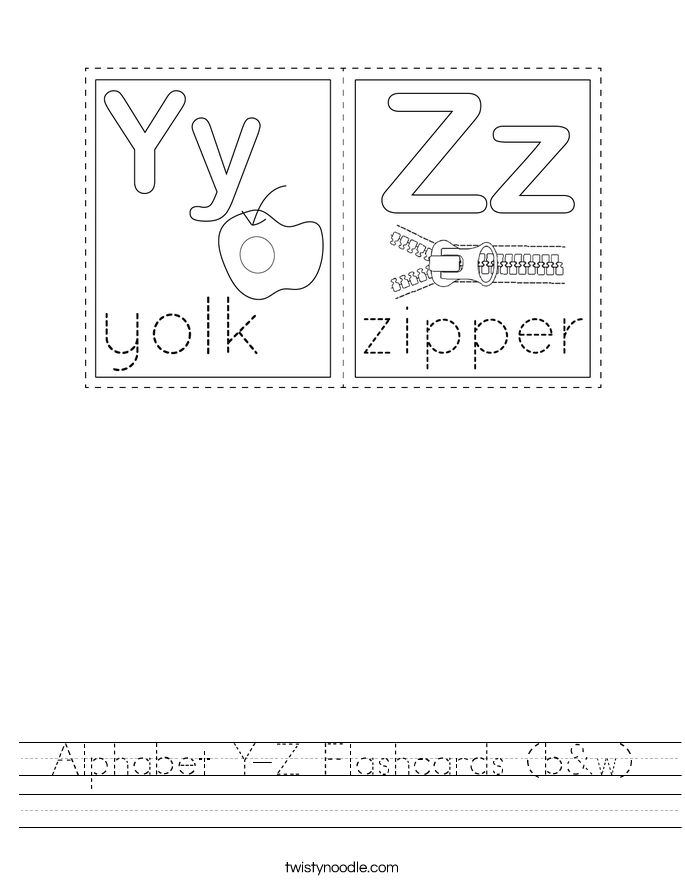 Alphabet Y-Z Flashcards (b&w) Worksheet