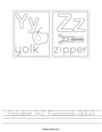 Alphabet Y-Z Flashcards (b&w) Handwriting Sheet