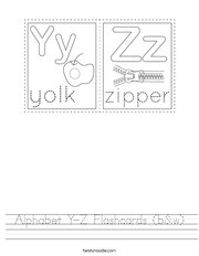 Alphabet Y-Z Flashcards (b&w) Handwriting Sheet