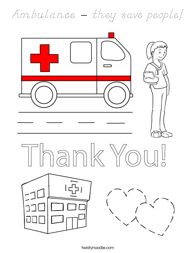 Ambulance - they save people! Coloring Page
