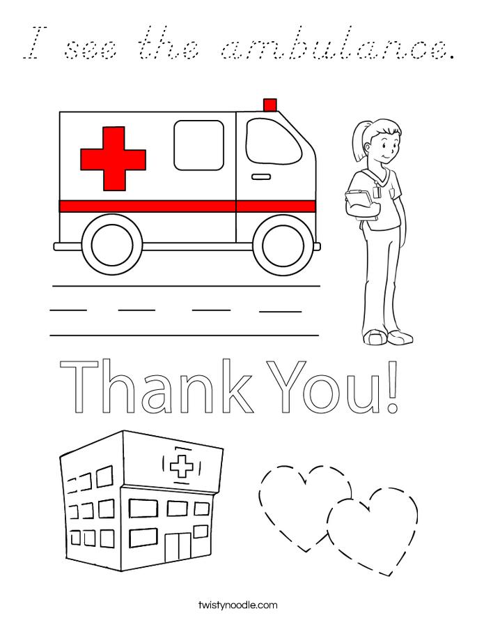 I see the ambulance. Coloring Page