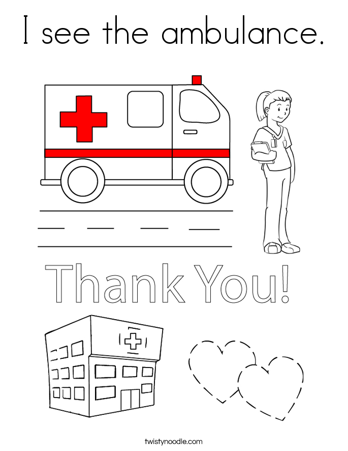 I see the ambulance. Coloring Page