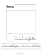 An octagon has 8 sides Handwriting Sheet