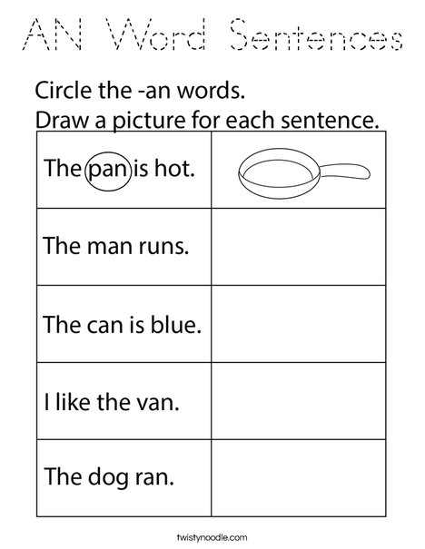 AN Word Sentences Coloring Page