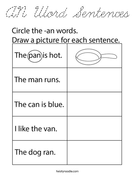 AN Word Sentences Coloring Page