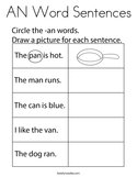 AN Word Sentences Coloring Page