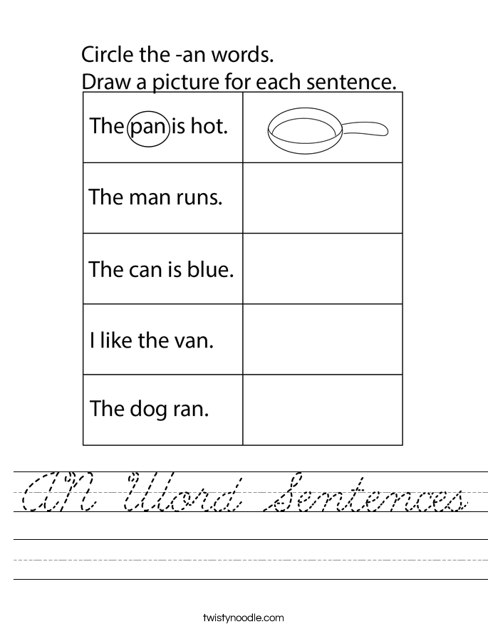 AN Word Sentences Worksheet
