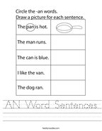 AN Word Sentences Handwriting Sheet