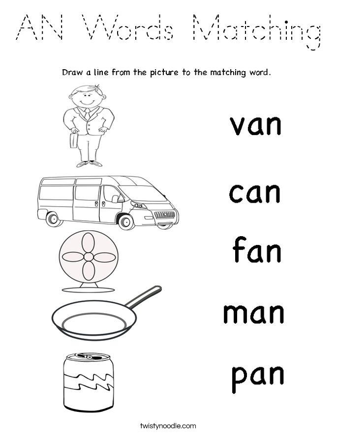 AN Words Matching Coloring Page