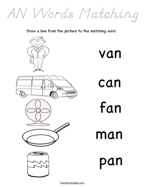 AN Words Matching Coloring Page