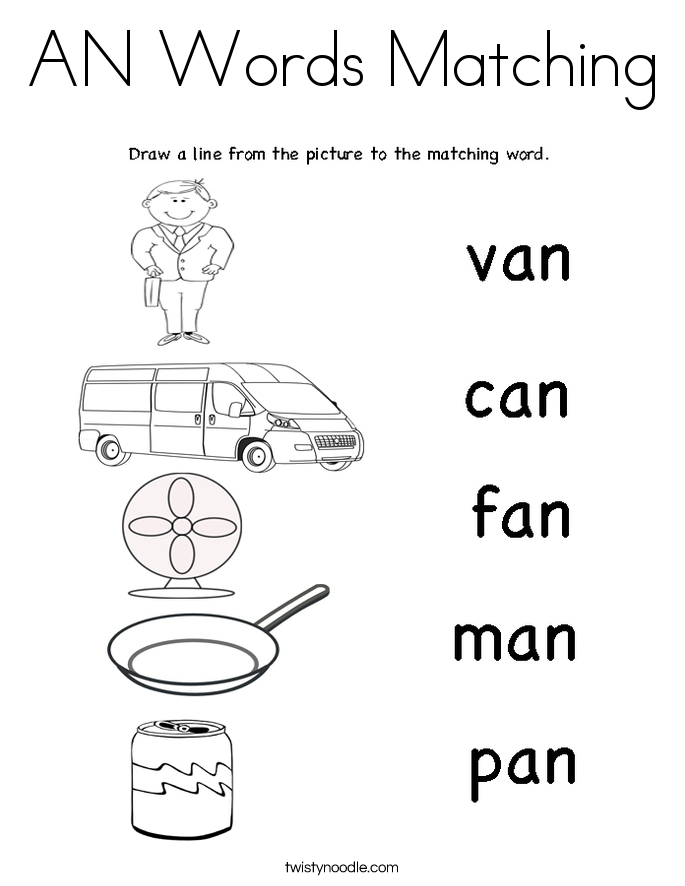 AN Words Matching Coloring Page