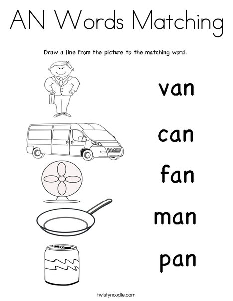 AN Words Matching Coloring Page