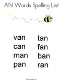 AN Words Spelling List Coloring Page