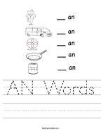 AN Words Handwriting Sheet