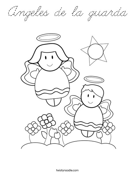 Angeles de la guarda Coloring Page - Cursive - Twisty Noodle