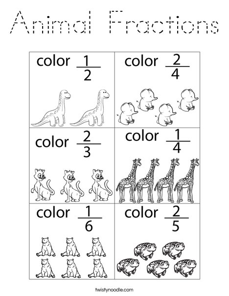 Animal Fractions Coloring Page