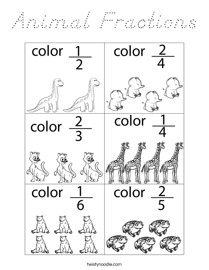 Animal Fractions Coloring Page
