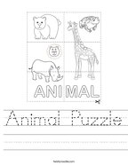 Animal Puzzle Handwriting Sheet