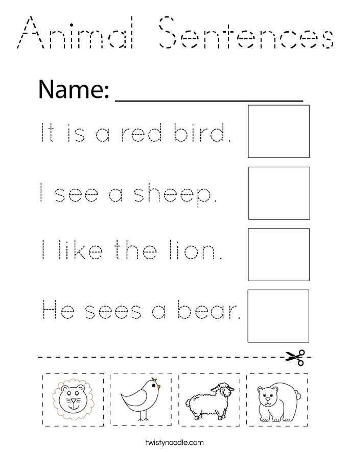 Animal Sentences Coloring Page