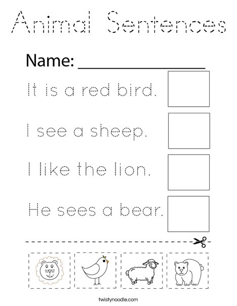 Animal Sentences Coloring Page