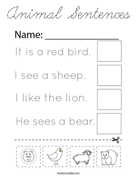 Animal Sentences Coloring Page